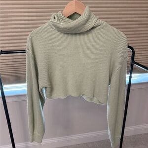 Divided Mint Green Ribbed Cropped Turtleneck Sweater